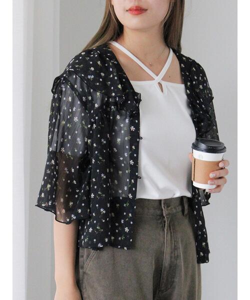 ehka sopo（エヘカソポ）の「花柄フリルブラウス（シャツ/ブラウス・レディース・ブラック/キナリ/イエロー・F）」の3枚目の写真
