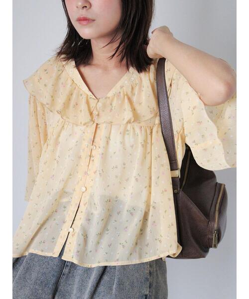 ehka sopo（エヘカソポ）の「花柄フリルブラウス（シャツ/ブラウス・レディース・ブラック/キナリ/イエロー・F）」の12枚目の写真