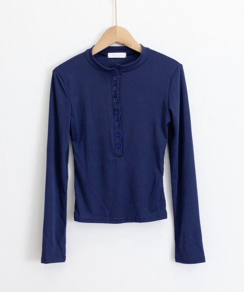 セール】ハーフボタンカットソー長袖タイトtシャツ（Tシャツ