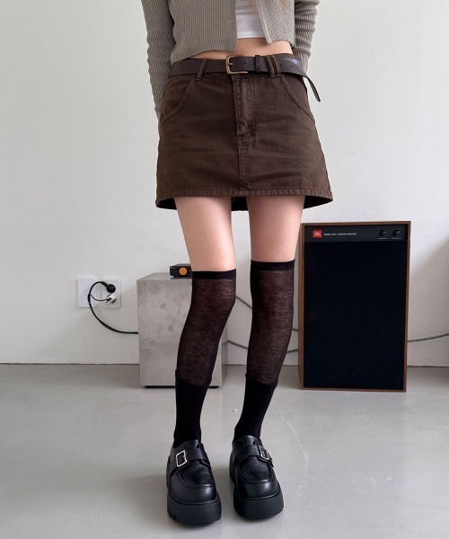 4INT.（フォイント）の「【インナーパンツ付き / ベルトSET】セミローライズ コットン ミニ スカート（スカート・レディース・ベージュ/チャコール/ブラウン/アイボリー・S/M/L）」の8枚目の写真