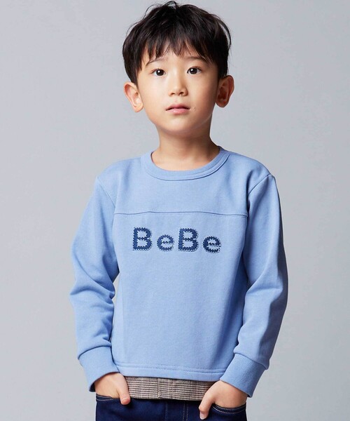 BeBe（ベベ）の「パッチ刺しゅうロゴレイヤード風トレーナー（スウェット・キッズ・グリーン/ブルー・130cm/110cm/120cm/150cm/140cm/100cm）」の8枚目の写真