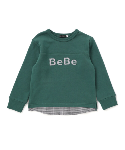 BeBe（ベベ）の「パッチ刺しゅうロゴレイヤード風トレーナー（スウェット・キッズ・グリーン/ブルー・130cm/110cm/120cm/150cm/140cm/100cm）」の12枚目の写真