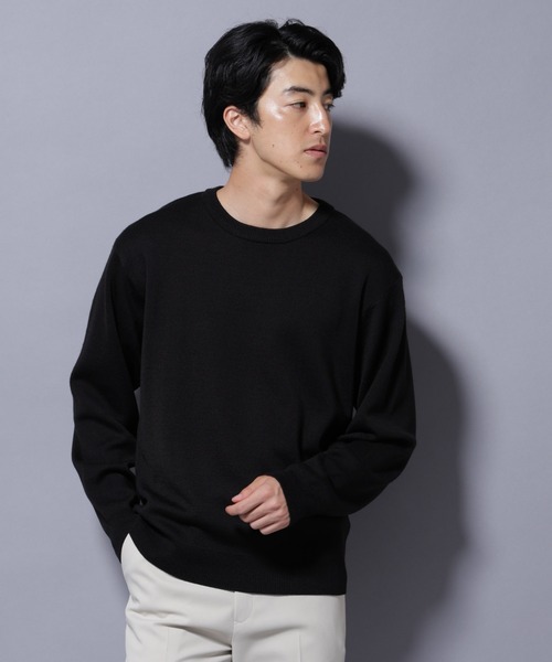 NANO universe(ナノユニバース)の「タスマニアウールミックス ミラノリブリラックスクルーネックニット(ニット/セーター・メンズ・ブラック/トップグレー/ダークブルー/レッド・S/L/M)」の2枚目の写真