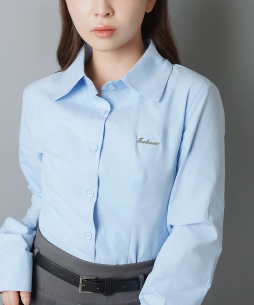 SPINNS(スピンズ)の「長袖シャツ/ワンポイントパーツ付き(シャツ/ブラウス・レディース・サックスブルー/ホワイト・ONESIZE)」の14枚目の写真