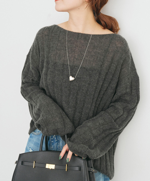 Spick & Span（スピックアンドスパン）の「ワイドリブボードネックプルオーバー（ニット/セーター・レディース・ブラック/カーキ・FREE）」の2枚目の写真