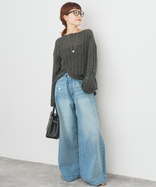 Spick & Span（スピックアンドスパン）の「ワイドリブボードネックプルオーバー（ニット/セーター・レディース・ブラック/カーキ・FREE）」の17枚目の写真