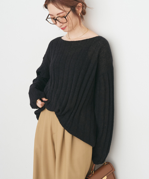 Spick & Span（スピックアンドスパン）の「ワイドリブボードネックプルオーバー（ニット/セーター・レディース・ブラック/カーキ・FREE）」の15枚目の写真