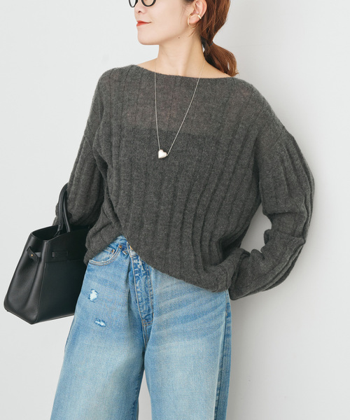 Spick & Span（スピックアンドスパン）の「ワイドリブボードネックプルオーバー（ニット/セーター・レディース・ブラック/カーキ・FREE）」の7枚目の写真