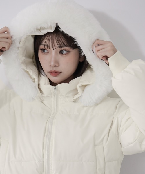 フード取り外し可能2WAY 】フェイクファーフードショートダウン