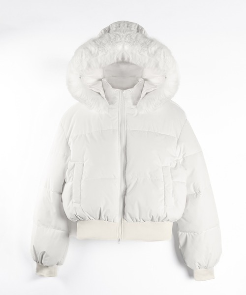 フード取り外し可能2WAY 】フェイクファーフードショートダウン