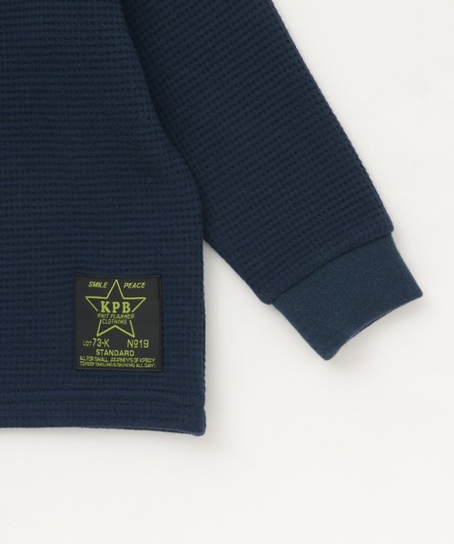 KP BOY(ケーピーボーイ)の「チェック恐竜アップリケ ワッフル長袖Tシャツ(Tシャツ/カットソー・キッズ・オフホワイト/ネイビー・90cm/110cm/100cm/120cm/130cm)」の7枚目の写真