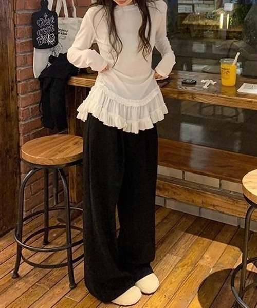 gossip!ロサンゼルス(ゴシップロサンゼルス)の「YUGA レース裾ケーキスカートトップス(Tシャツ/カットソー・レディース・ホワイト/ブラック・FREE)」の10枚目の写真