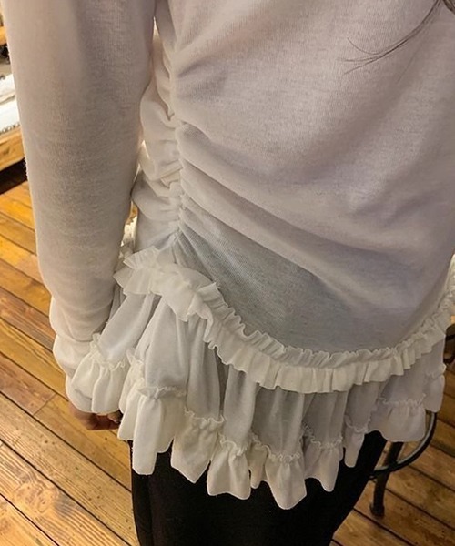 gossip!ロサンゼルス(ゴシップロサンゼルス)の「YUGA レース裾ケーキスカートトップス(Tシャツ/カットソー・レディース・ホワイト/ブラック・FREE)」の9枚目の写真