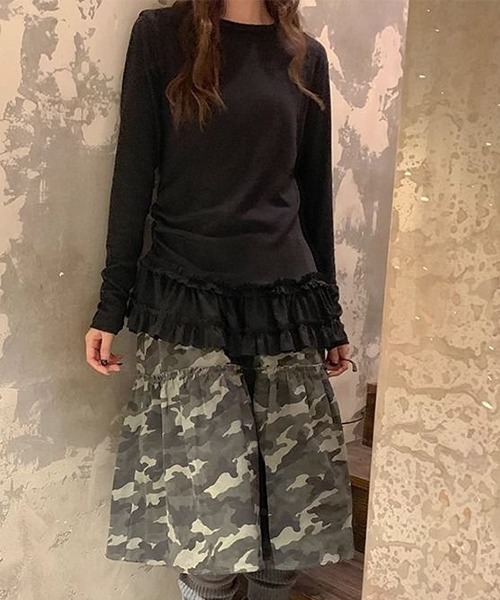 gossip!ロサンゼルス(ゴシップロサンゼルス)の「YUGA レース裾ケーキスカートトップス(Tシャツ/カットソー・レディース・ホワイト/ブラック・FREE)」の17枚目の写真