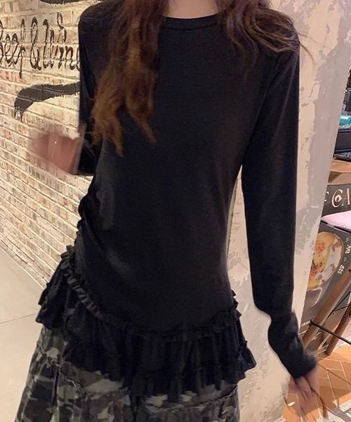 gossip!ロサンゼルス(ゴシップロサンゼルス)の「YUGA レース裾ケーキスカートトップス(Tシャツ/カットソー・レディース・ホワイト/ブラック・FREE)」の18枚目の写真