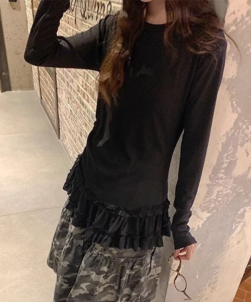gossip!ロサンゼルス(ゴシップロサンゼルス)の「YUGA レース裾ケーキスカートトップス(Tシャツ/カットソー・レディース・ホワイト/ブラック・FREE)」の19枚目の写真