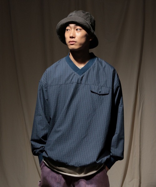 niko and...(ニコアンド)の「レトロチェック布帛プルオーバー(Tシャツ/カットソー・メンズ・ネイビー/ベージュ・LARGE/MEDIUM)」の2枚目の写真