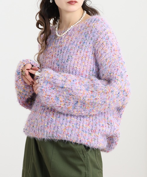 crossi(クロッシー)の「Crossi ミックスカラーシャギーニットプルオーバー(ニット/セーター・レディース・パープル/ホワイト/グレー・FREE)」の2枚目の写真
