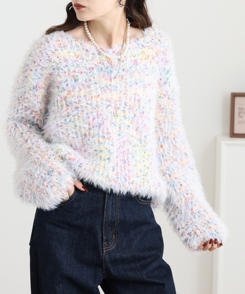 crossi(クロッシー)の「Crossi ミックスカラーシャギーニットプルオーバー(ニット/セーター・レディース・パープル/ホワイト/グレー・FREE)」の12枚目の写真