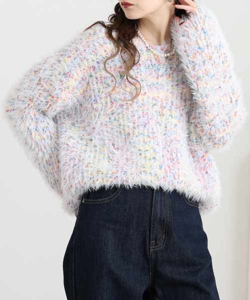 crossi(クロッシー)の「Crossi ミックスカラーシャギーニットプルオーバー(ニット/セーター・レディース・パープル/ホワイト/グレー・FREE)」の11枚目の写真