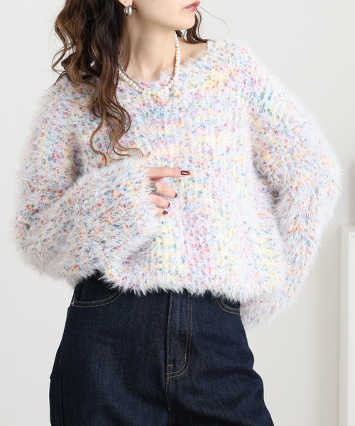 crossi(クロッシー)の「Crossi ミックスカラーシャギーニットプルオーバー(ニット/セーター・レディース・パープル/ホワイト/グレー・FREE)」の10枚目の写真