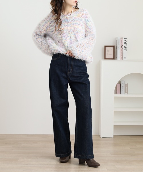 crossi(クロッシー)の「Crossi ミックスカラーシャギーニットプルオーバー(ニット/セーター・レディース・パープル/ホワイト/グレー・FREE)」の9枚目の写真