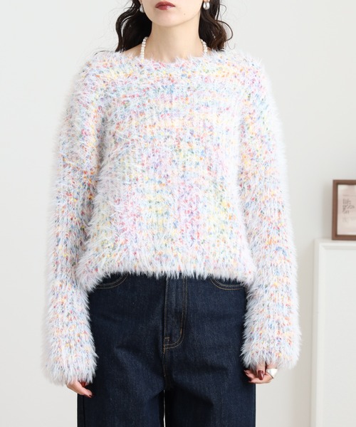 crossi(クロッシー)の「Crossi ミックスカラーシャギーニットプルオーバー(ニット/セーター・レディース・パープル/ホワイト/グレー・FREE)」の19枚目の写真