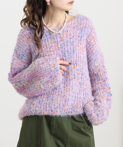 crossi(クロッシー)の「Crossi ミックスカラーシャギーニットプルオーバー(ニット/セーター・レディース・パープル/ホワイト/グレー・FREE)」の8枚目の写真