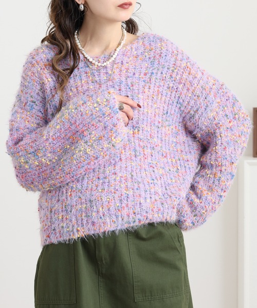 crossi(クロッシー)の「Crossi ミックスカラーシャギーニットプルオーバー(ニット/セーター・レディース・パープル/ホワイト/グレー・FREE)」の7枚目の写真