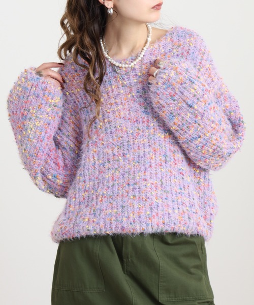 crossi(クロッシー)の「Crossi ミックスカラーシャギーニットプルオーバー(ニット/セーター・レディース・パープル/ホワイト/グレー・FREE)」の6枚目の写真