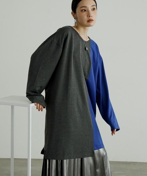 n'OrLABEL(ノアールレーベル)の「『身頃切替タック袖T長袖』(Tシャツ/カットソー・レディース・ブラック/カーキ/グレー・FREE)」の1枚目の写真