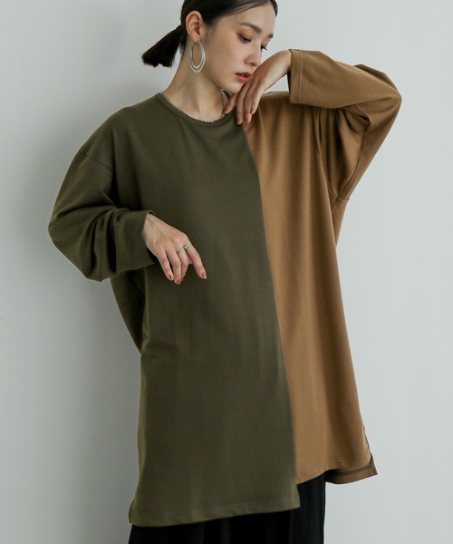 n'OrLABEL(ノアールレーベル)の「『身頃切替タック袖T長袖』(Tシャツ/カットソー・レディース・ブラック/カーキ/グレー・FREE)」の5枚目の写真