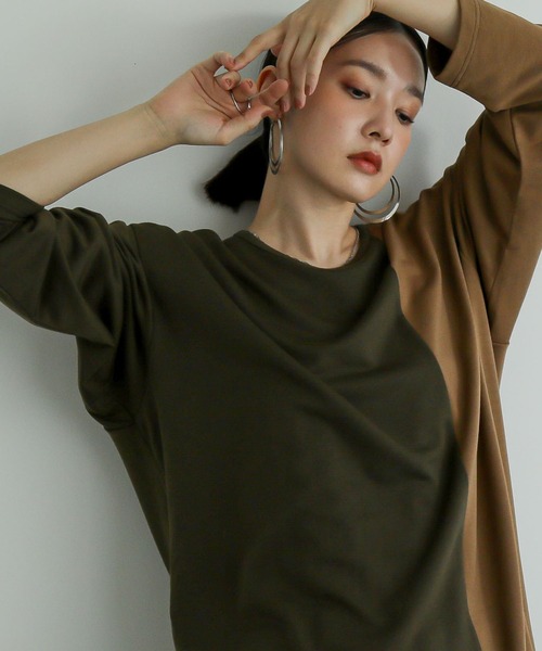 n'OrLABEL(ノアールレーベル)の「『身頃切替タック袖T長袖』(Tシャツ/カットソー・レディース・ブラック/カーキ/グレー・FREE)」の7枚目の写真