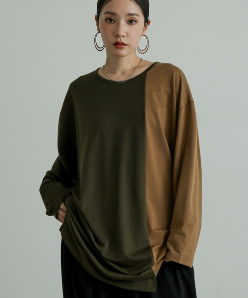 n'OrLABEL(ノアールレーベル)の「『身頃切替タック袖T長袖』(Tシャツ/カットソー・レディース・ブラック/カーキ/グレー・FREE)」の8枚目の写真