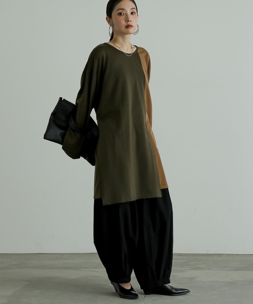 n'OrLABEL(ノアールレーベル)の「『身頃切替タック袖T長袖』(Tシャツ/カットソー・レディース・ブラック/カーキ/グレー・FREE)」の9枚目の写真