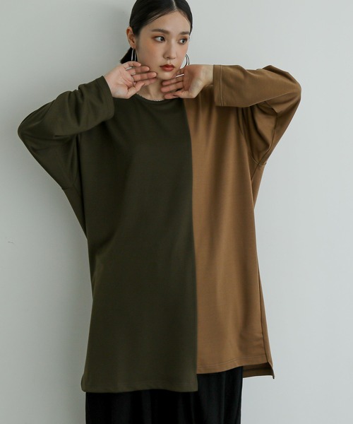 n'OrLABEL(ノアールレーベル)の「『身頃切替タック袖T長袖』(Tシャツ/カットソー・レディース・ブラック/カーキ/グレー・FREE)」の6枚目の写真