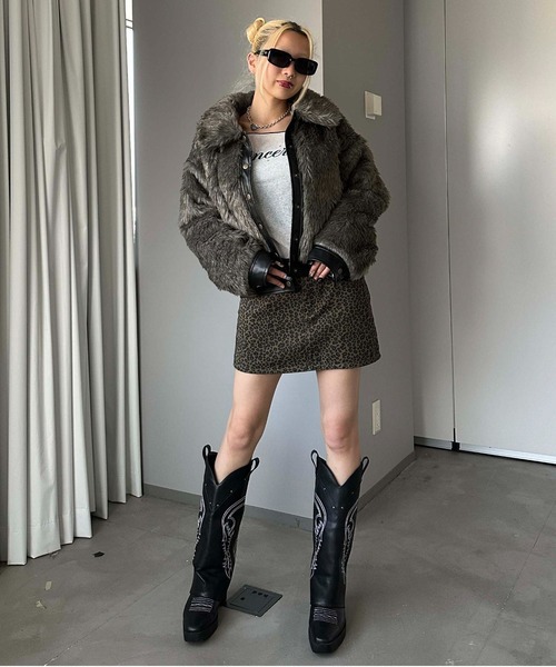 sedacle girl(セダクルガール)の「フェイクファーショートブルゾン(ブルゾン・レディース・ブラウン/レオパード/ダークグレー・FREE)」の7枚目の写真