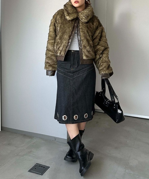 sedacle girl(セダクルガール)の「フェイクファーショートブルゾン(ブルゾン・レディース・ブラウン/レオパード/ダークグレー・FREE)」の15枚目の写真