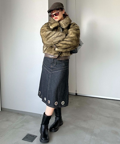 sedacle girl(セダクルガール)の「フェイクファーショートブルゾン(ブルゾン・レディース・ブラウン/レオパード/ダークグレー・FREE)」の16枚目の写真