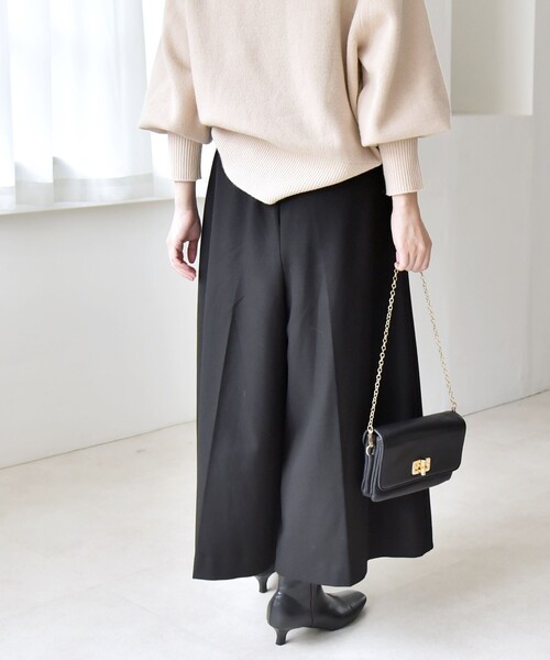 quaranciel:〈洗濯機可能〉ウォーム タック ワイド キュロット パンツ