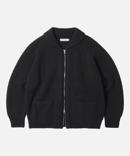 Heavy Cowichan Zip Up Cardigan — плотный ковичан‑кардиган на молнии, черный