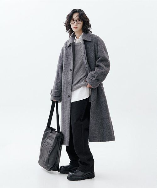 MUSINSA STANDARD（ムシンサスタンダード）の「ヘアリーアルパカブレンドオーバーサイズバルマカンコート[グレー]（チェスターコート・メンズ・その他・MEDIUM/LARGE/X-LARGE/XX-LARGE）」の14枚目の写真