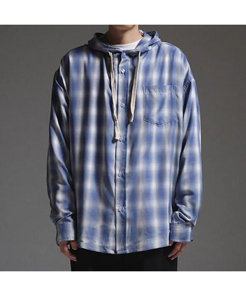 XERO（ゼロ）の「Tender Ombre Check Hood Shirts [2 Colors]（シャツ/ブラウス・レディース・グレー/ブルー・SMALL/MEDIUM/LARGE）」の2枚目の写真