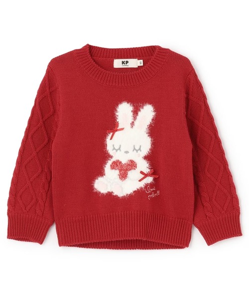 KP（ケーピー）の「mimiちゃん 袖ケーブル セーター 【ウォッシャブル】（ニット/セーター・キッズ・ピンク/レッド・120cm/130cm/90cm/100cm/140cm/110cm）」の2枚目の写真