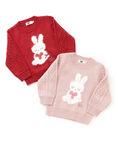 KP（ケーピー）の「mimiちゃん 袖ケーブル セーター 【ウォッシャブル】（ニット/セーター・キッズ・ピンク/レッド・120cm/130cm/90cm/100cm/140cm/110cm）」の11枚目の写真