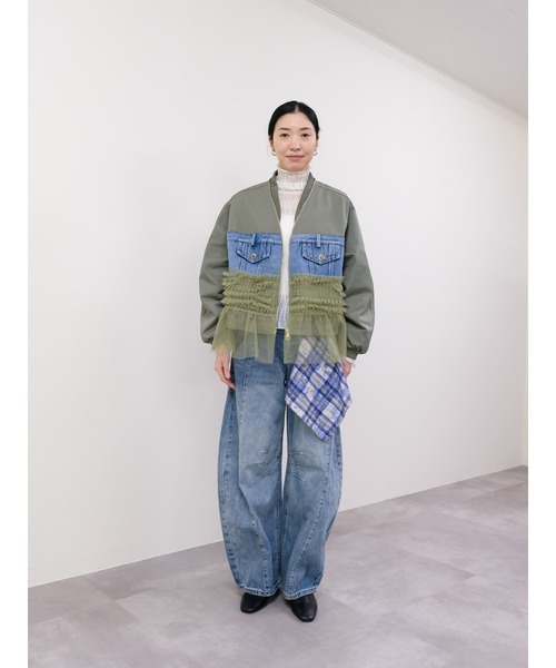 DOLLUPOOPS（ドールアップウップス）の「チュールミックスMA-1ブルゾン（MA-1・レディース・カーキ/ライトベージュ/ブラック/グリーン・FREE）」の17枚目の写真