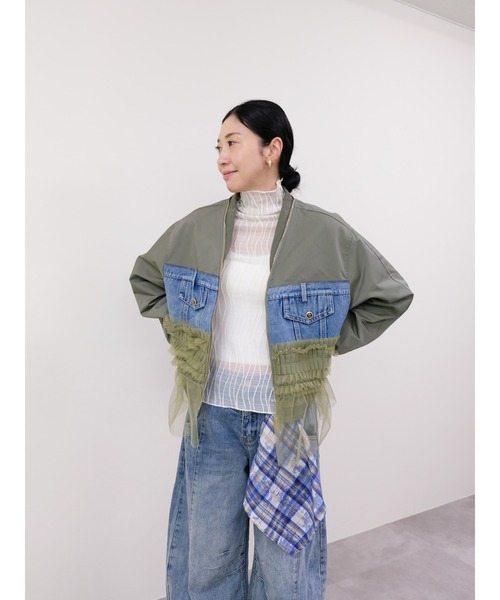 DOLLUPOOPS（ドールアップウップス）の「チュールミックスMA-1ブルゾン（MA-1・レディース・カーキ/ライトベージュ/ブラック/グリーン・FREE）」の10枚目の写真