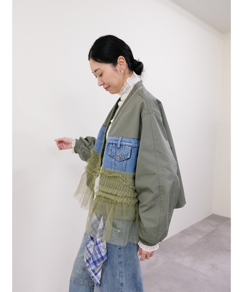 DOLLUPOOPS（ドールアップウップス）の「チュールミックスMA-1ブルゾン（MA-1・レディース・カーキ/ライトベージュ/ブラック/グリーン・FREE）」の11枚目の写真