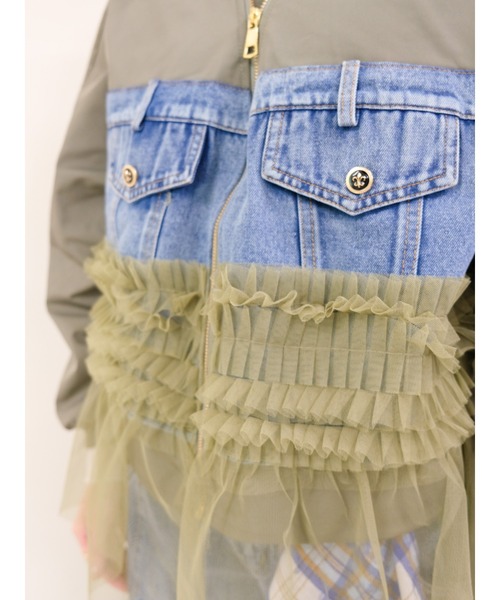 DOLLUPOOPS（ドールアップウップス）の「チュールミックスMA-1ブルゾン（MA-1・レディース・カーキ/ライトベージュ/ブラック/グリーン・FREE）」の13枚目の写真