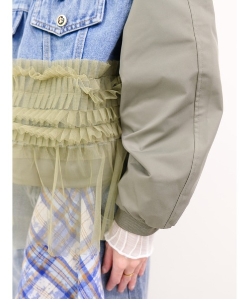 DOLLUPOOPS（ドールアップウップス）の「チュールミックスMA-1ブルゾン（MA-1・レディース・カーキ/ライトベージュ/ブラック/グリーン・FREE）」の14枚目の写真